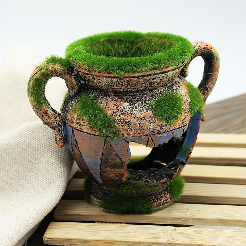 Aquarium Fish Cichlid - Vaso de resina com musgo, acessórios